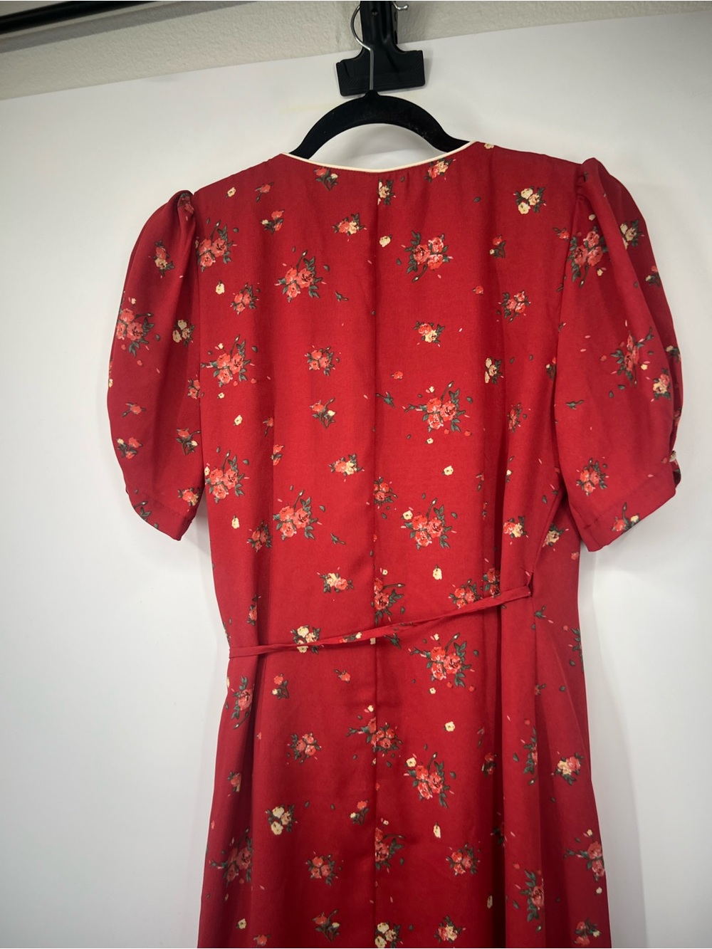 Simple Retro Kimura Floral Print Wrap Midi Dress Red - Picture 7 of 9